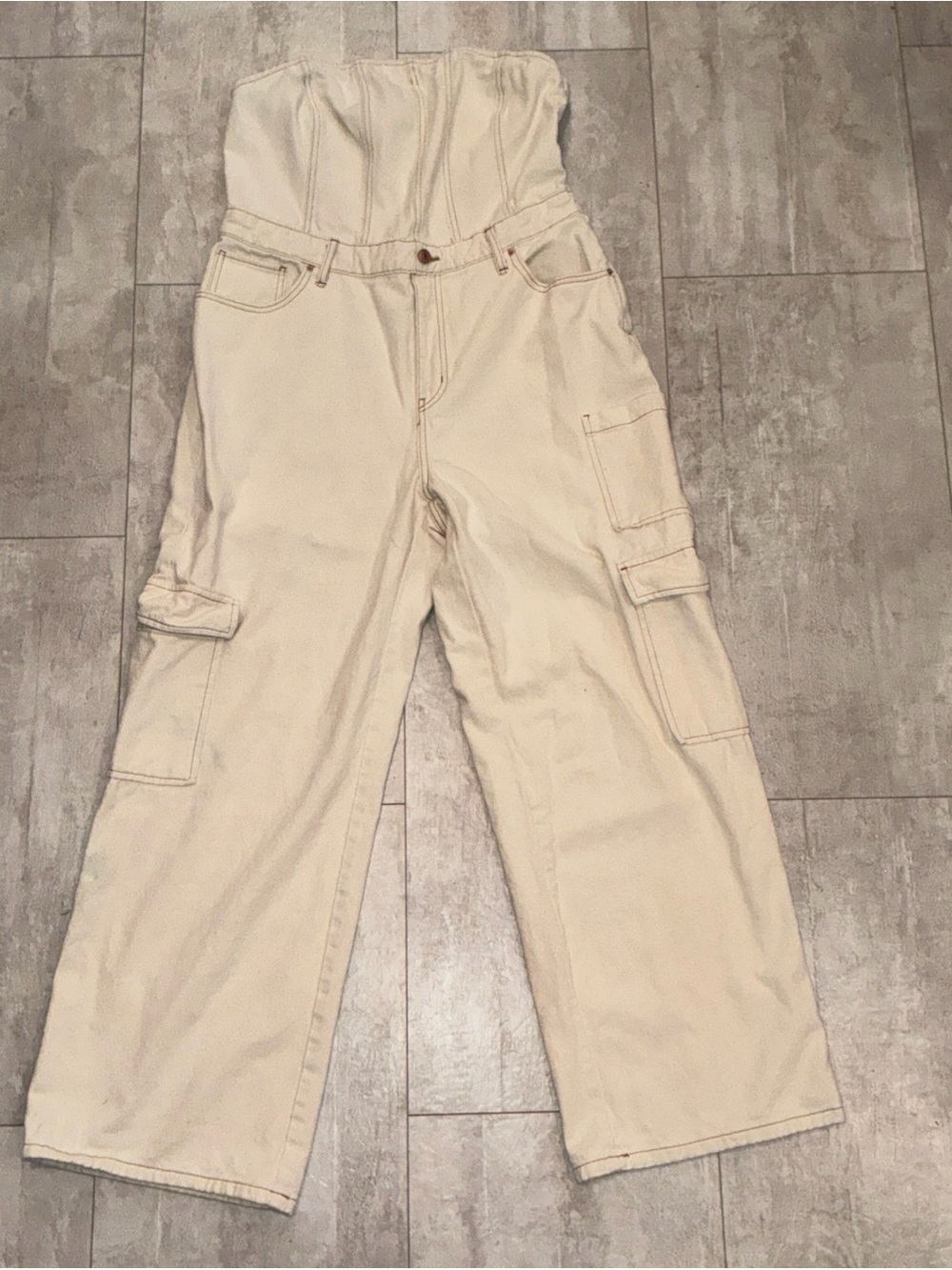 wild fable cargo pocket jumpsuit strapless women’s L khaki denim